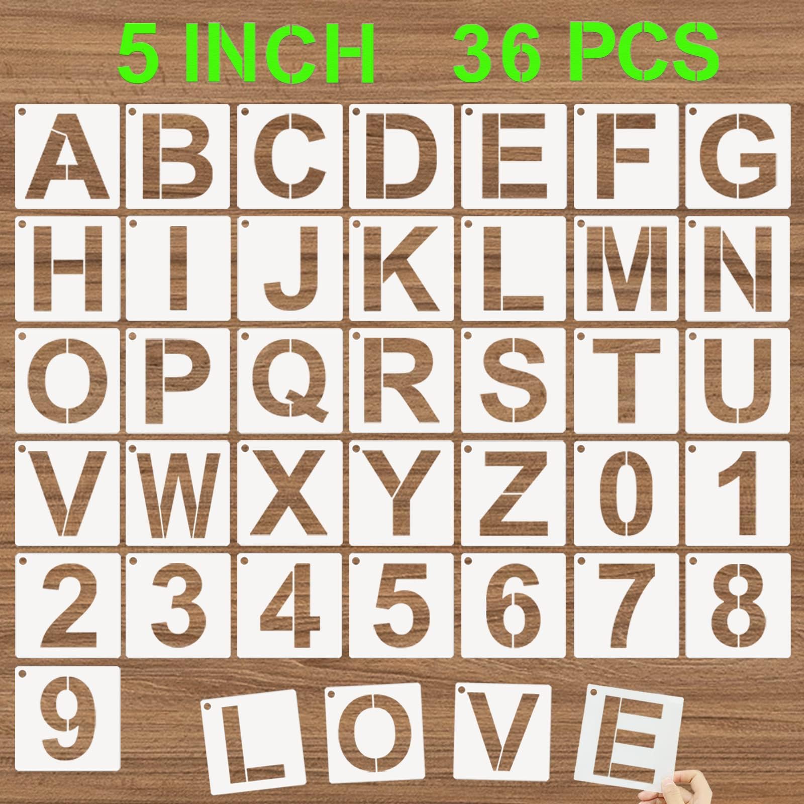 DZXCYZ Alphabet Letter Stencils 5 Inch, 36 Pcs Reusable Plastic Letter Numbers Templates, Art Craft Stencil for Painting on Wood, Wall, Glass, Fabric,