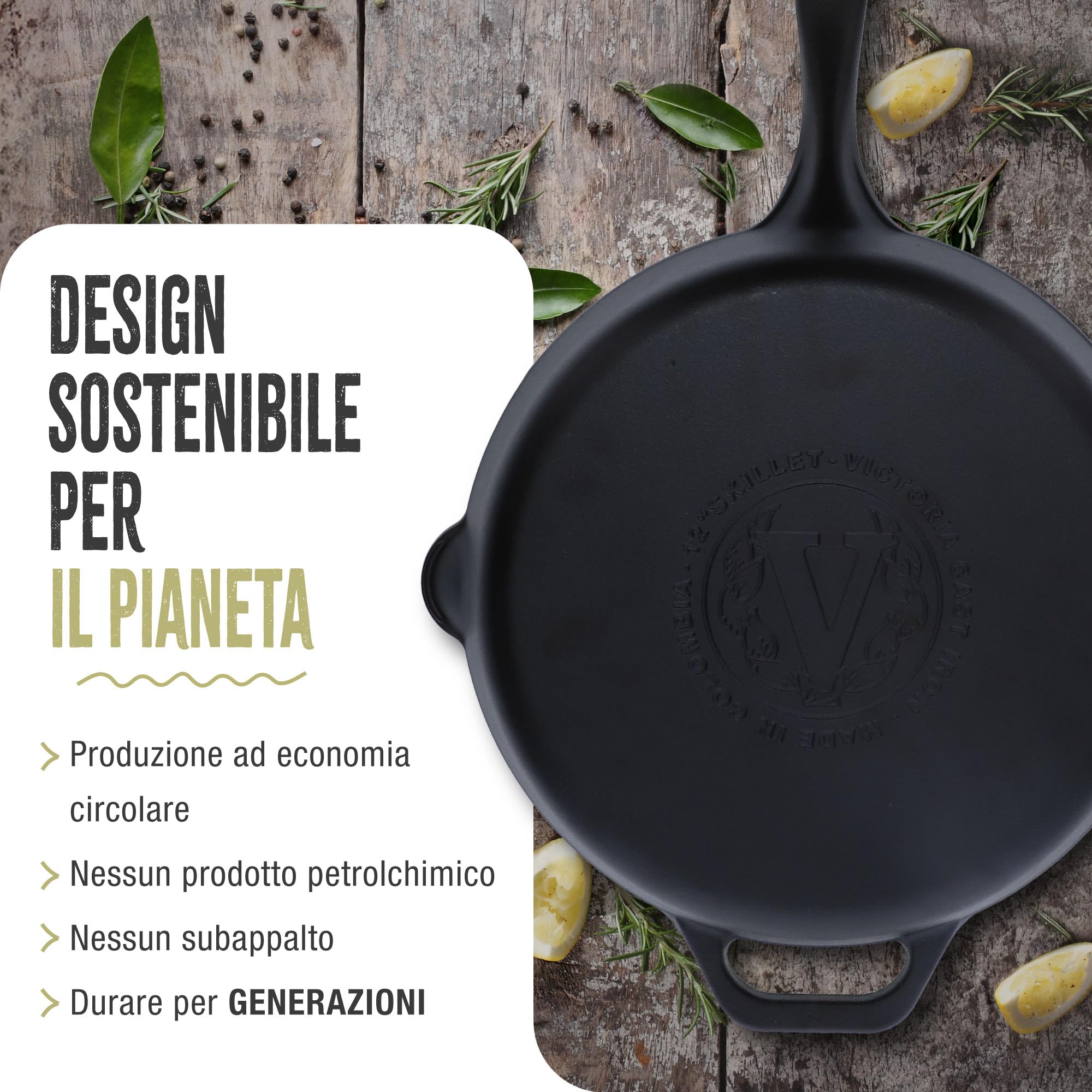 VICTORIA Padella in Ghisa Smaltata Induzione da 30cm, Adatta per, Fuoco, Barbecue, Forno, Vetroceramica e Gas, Cast Iron Skillet Senza Sostanze Tossiche, Senza PTFE e PFOA