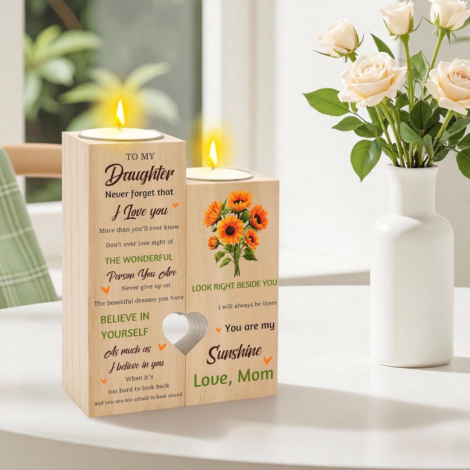 Daughter Birthday Gifts for Daughters Adult - Sunflower Daughter Gifts from Mom Dad Candle Holder Candlestick Funny Christmas Graduation Valentine's Day for Daughters - Image 2