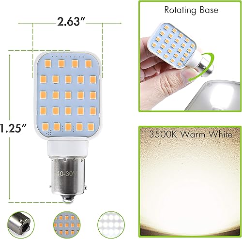 Miniatura 10 de Leisure LED Paquete de 4 bombillas LED giratorias para interiores de caravana, superbrillante, 312 lúmenes, 1141, 1156, BA15S, 24-SMD, bombilla de