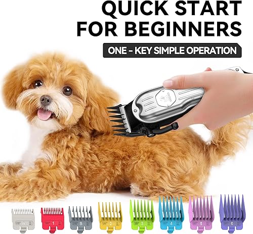 Miniatura 4 de Kit de aseo para perros para pelo grueso y grueso, recortadora de pelo de perro de bajo ruido, afeitadora inalámbrica recargable para mascotas con