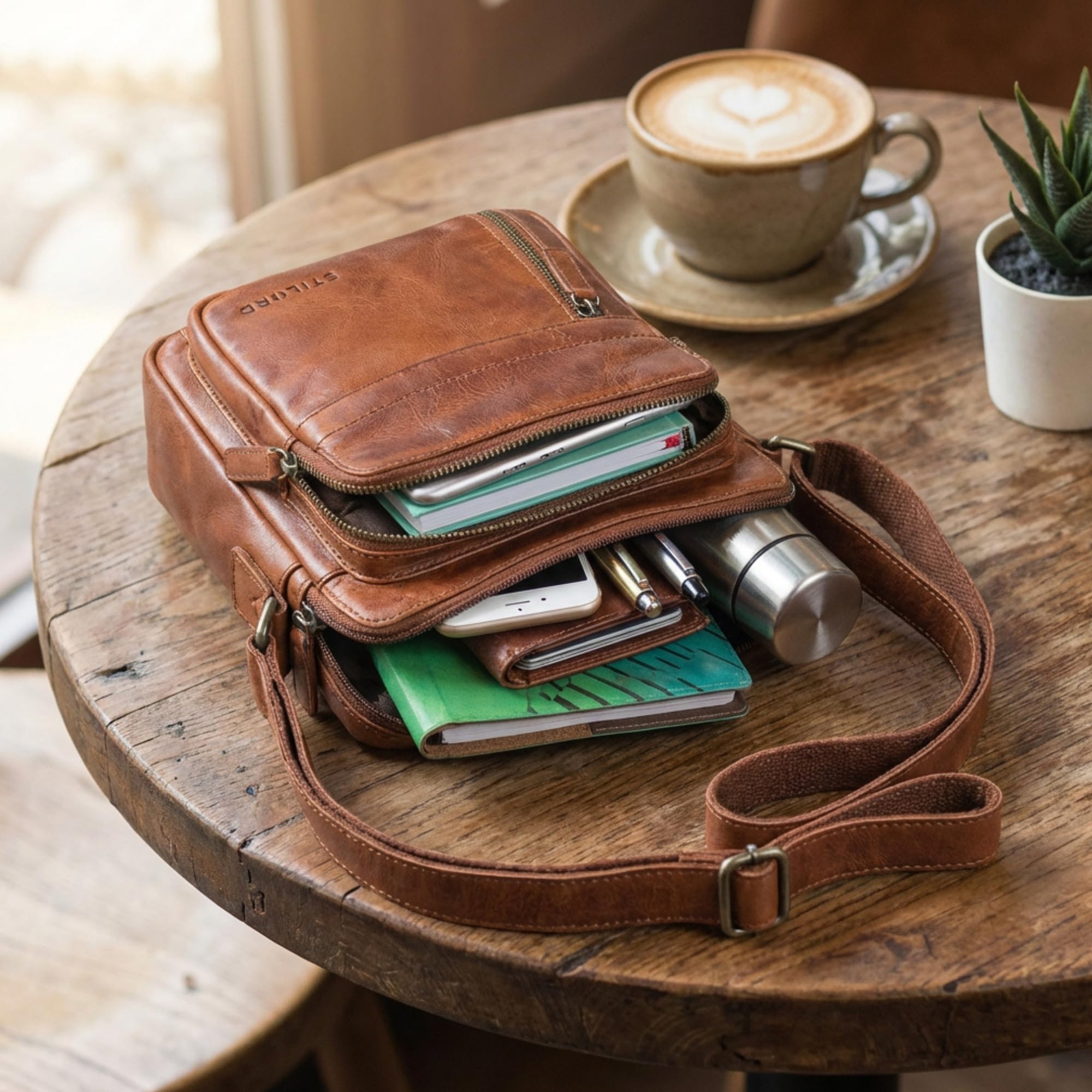 STILORD "Ivano Bolso Pequeño Cuero Para Hombre Bandolera Crossbody Bolsos De Mensajero Compacto Para Tablet De 10,9 Pulgadas Piel Auténtica Color:maraska - marrón