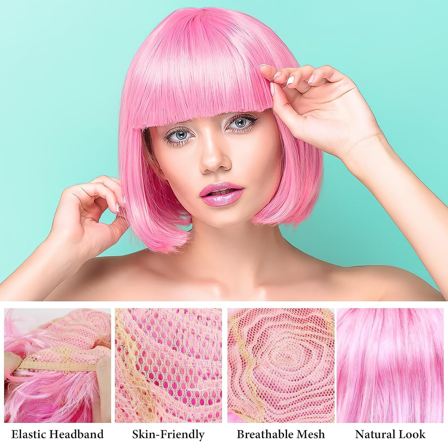 Set di 14 parrucche e occhiali da sole, capelli corti con retina per capelli, per addio al celibato, feste al neon