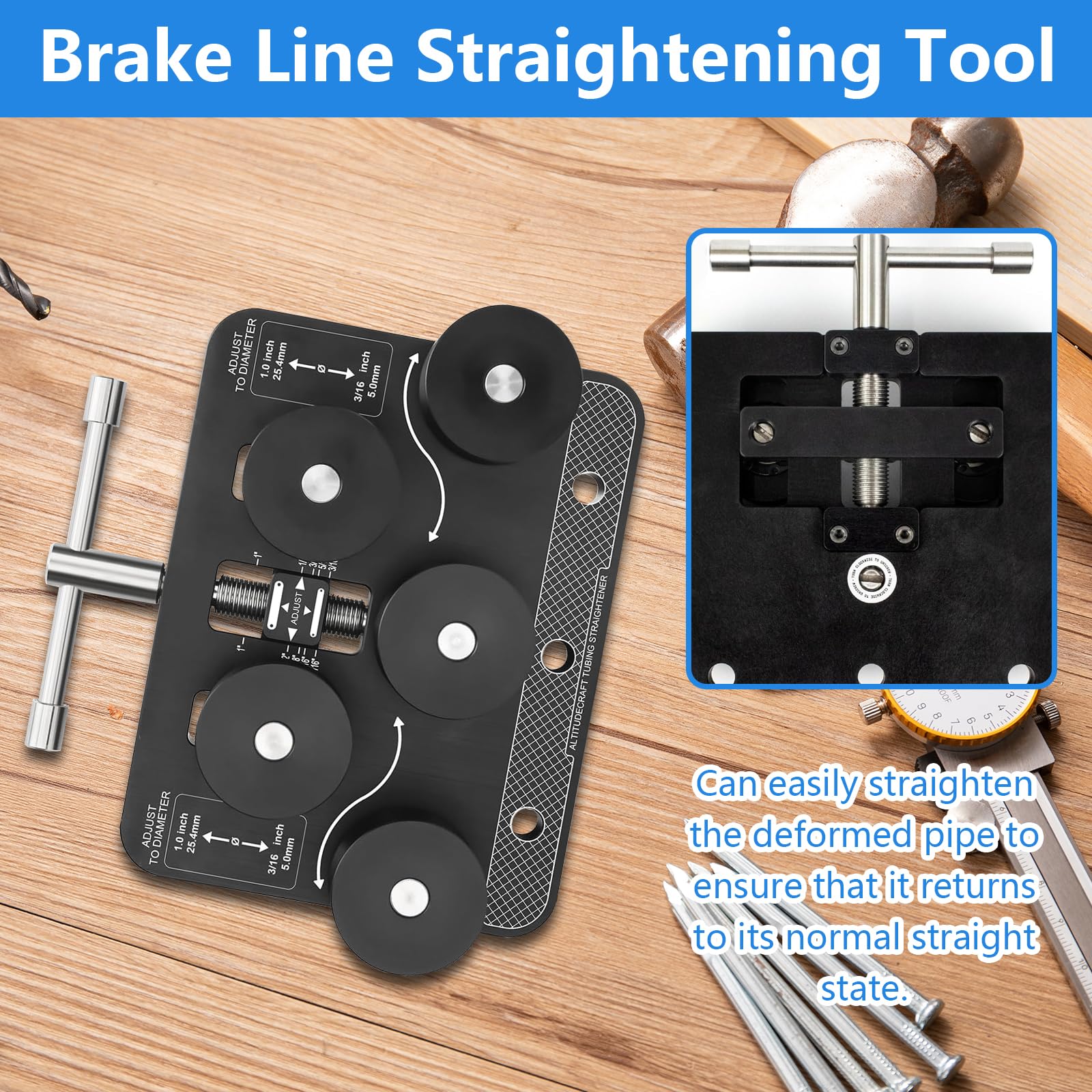 Enderezadora De Tubos, Enderezadora De Mangueras Para Conductos De Freno De 3/16"–1" (ø 4,75–25 mm) Para Conductos De Freno Cobre Y Aluminio Herramienta Profesional Y De Bricolaje Para Talleres