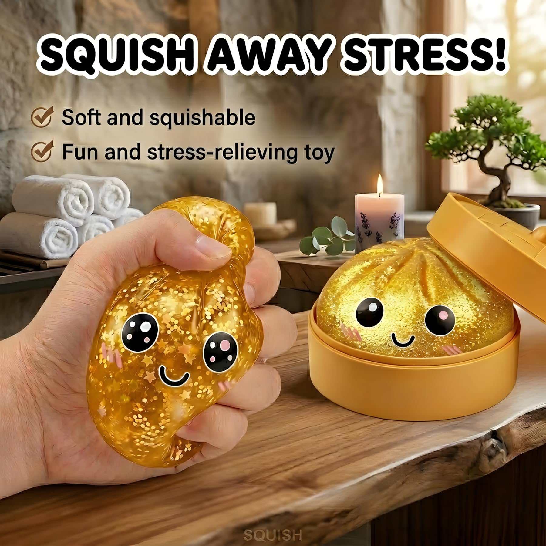 2026 New Mystery Dumpling Squishy with Steamer Box, Glitter Dumpling Squishy Slow Rising Stress Relief Squeeze, Soft Dumpling Squishy Desk Accessory Novelty Gift - 5