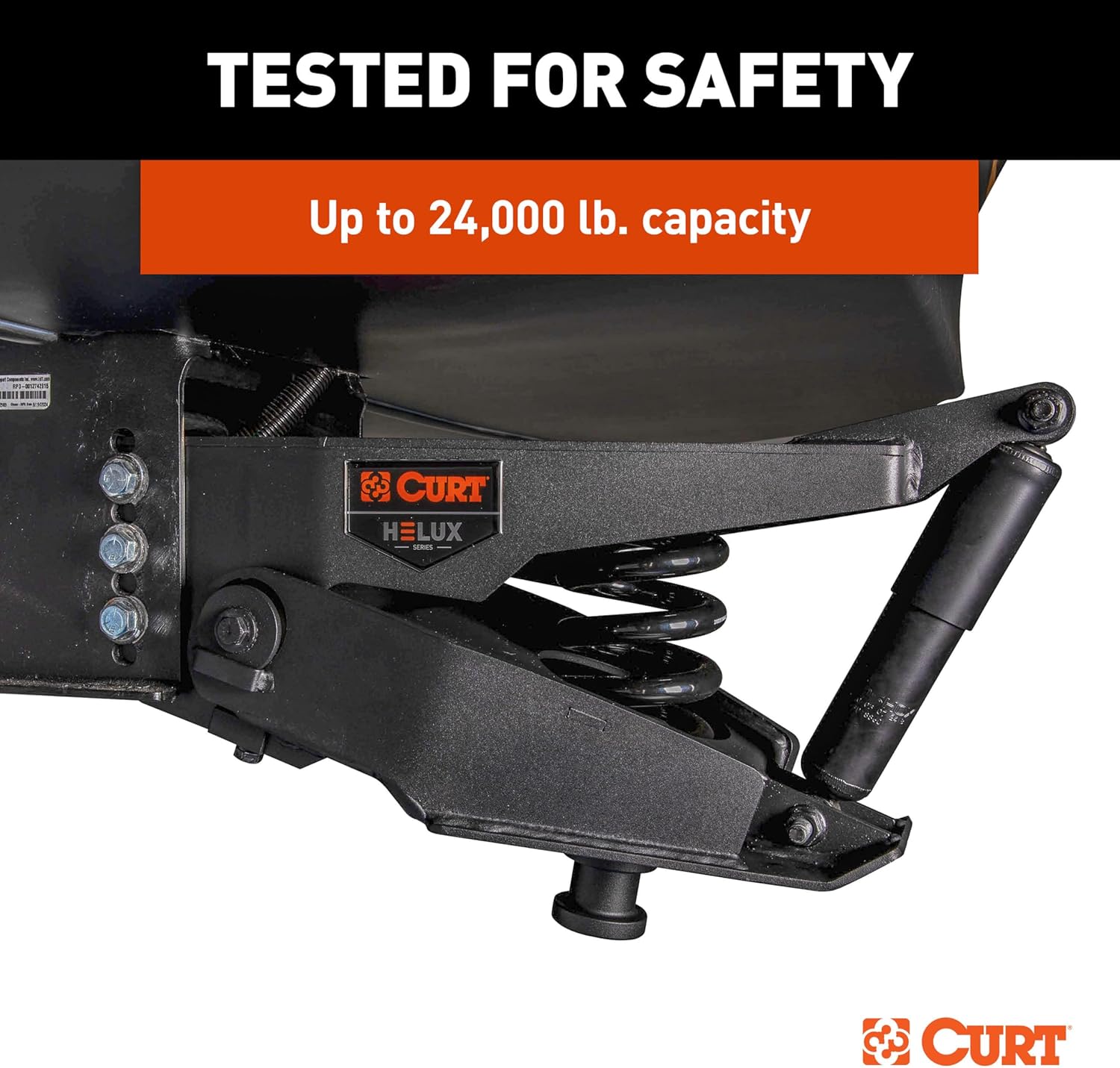 CURT Helux 5th Wheel Pin Box tested for safety, showing up to 24,000 lb. capacity