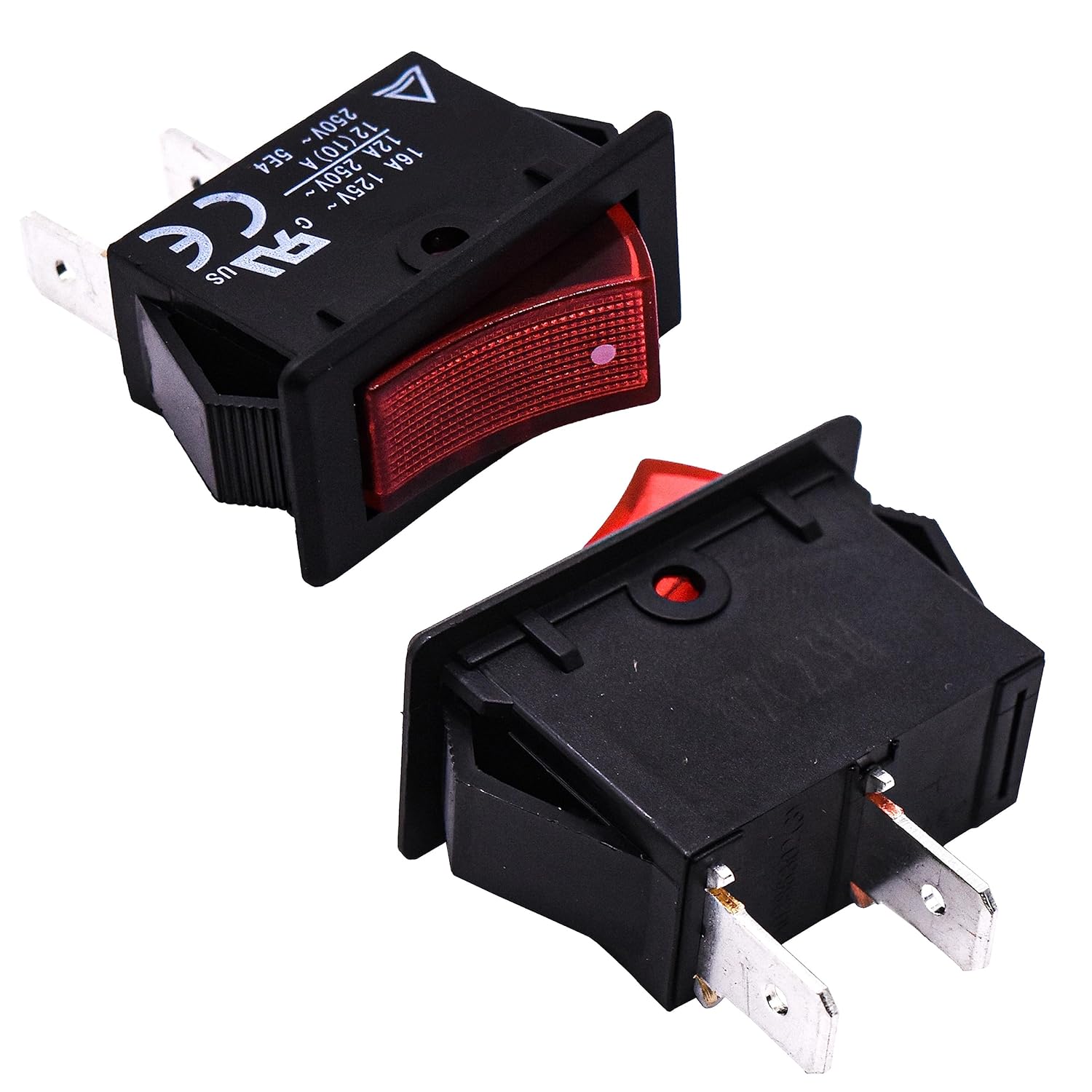 HQRP 2-Pack ON Off Red Rocker Switch 2-Prong 16A 125V Compatible with KEDU HY35B, Craftsman Saw, Air Compressor, Grizzly T10875 Grinder, Craftsman CX904 Grinder, UL Listed