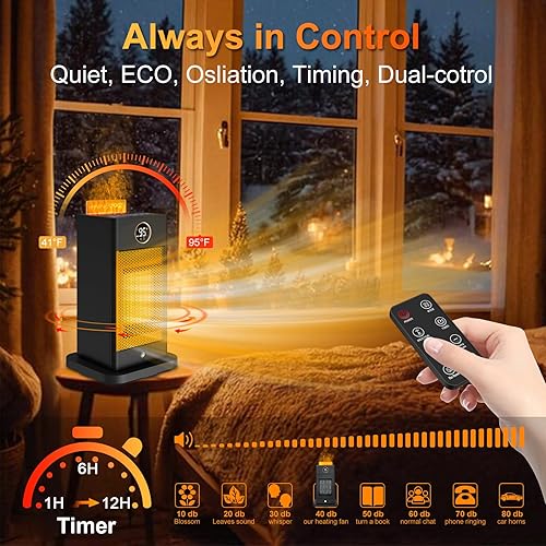 Miniatura 6 de Space Heater, Space Heaters for Indoor Use with HumidifierSensorECO3D Flame EffectThermostatTimerOscillating, PTC Fast Electric Heaters, Quiet