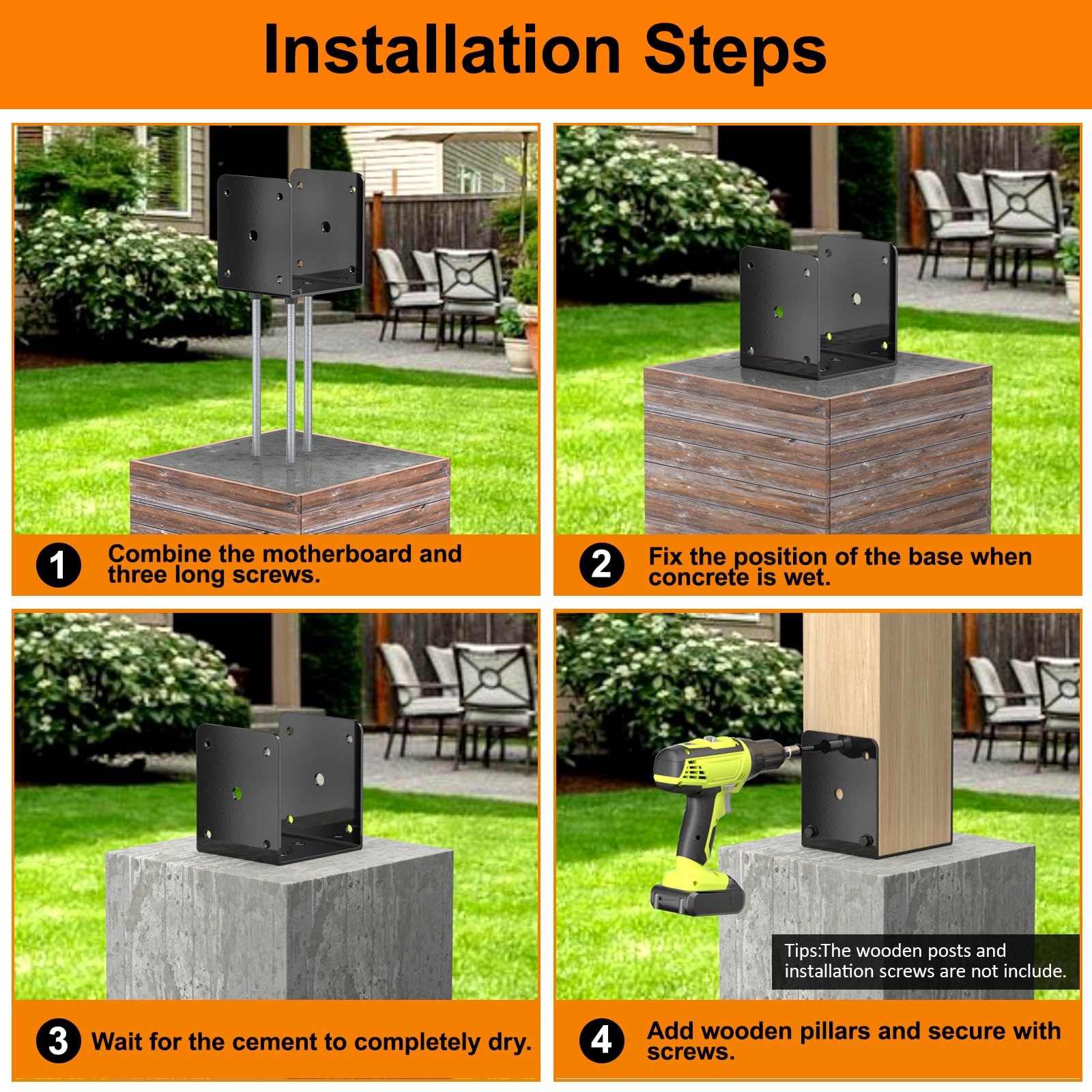 Snapklik.com : 4x4 Concrete Post Base Anchor 8 Pcs, Deck Post Base ...