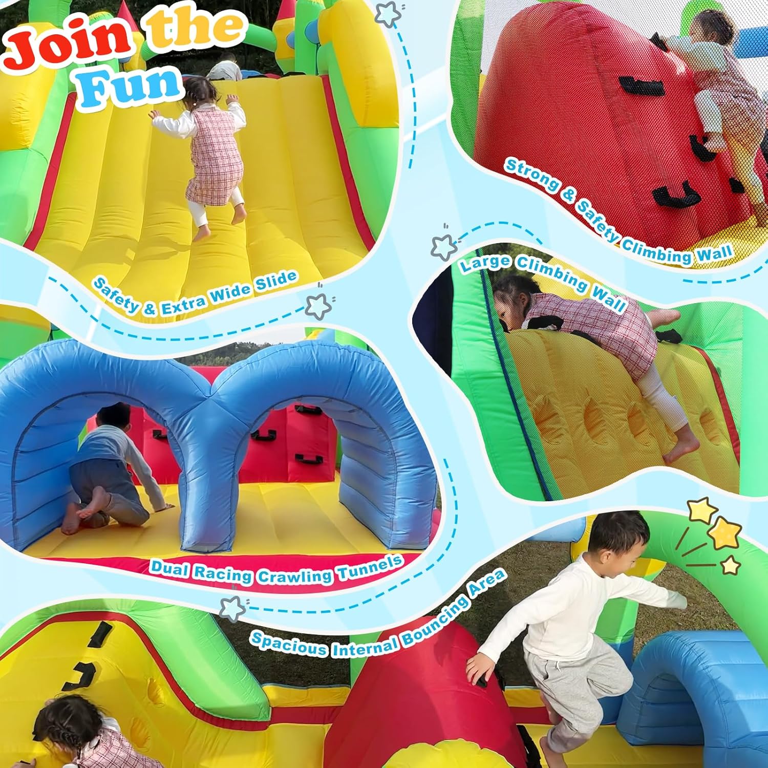 Whubefy Large Bounce House for Big Kids 8-12, 18.5ftx8.2ft Inflatable Obstacle Course Bouncy House for Kids 3-6, Outdoor Indoor Bouncehouse Jump Castle W/Slide,Tunnel,Climb,Bouncer Area, 680W Blower