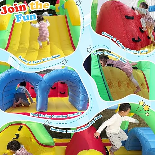 Miniatura 4 de Whubefy Casa de rebote grande inflable de 18x8.2 pies para niños grandes de 8 a 12 años, casa de obstáculos inflable con doble tobogán, túneles