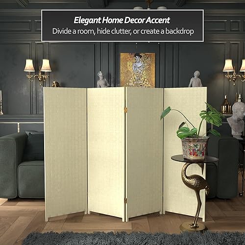 Miniatura 2 de Pantalla plegable de fibra tejida corta de 4 pies - Crema - 4 paneles