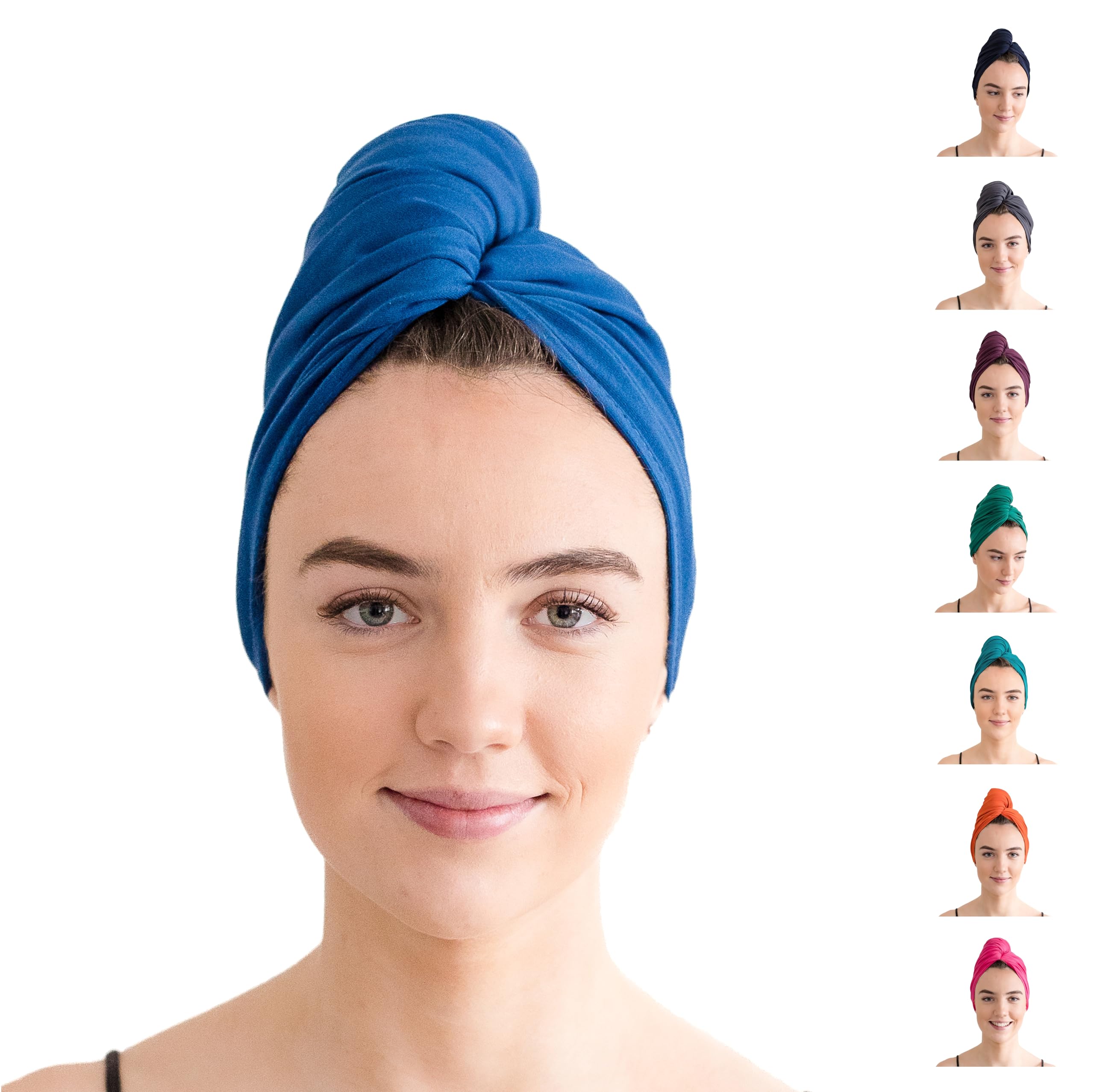Good Wash Day Organic Jersey Cotton T-Shirt Hair Towel - For Curly, Wavy and Straight Hair, Quick Dry, Super Absorbent, Lightweight, Made in the UK, 98cm x 58cm (Cobalt)