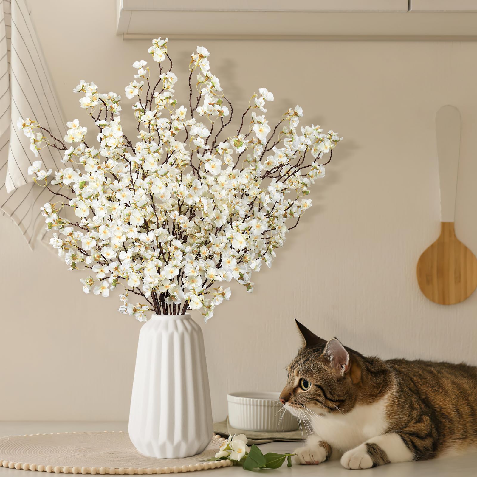 Giegxin 8 Rami Di Ciliegio Artificiali In Seta, Stelo Lungo 100 Cm, Fiori Bianchi Per Decorazioni, Matrimoni E Vasi