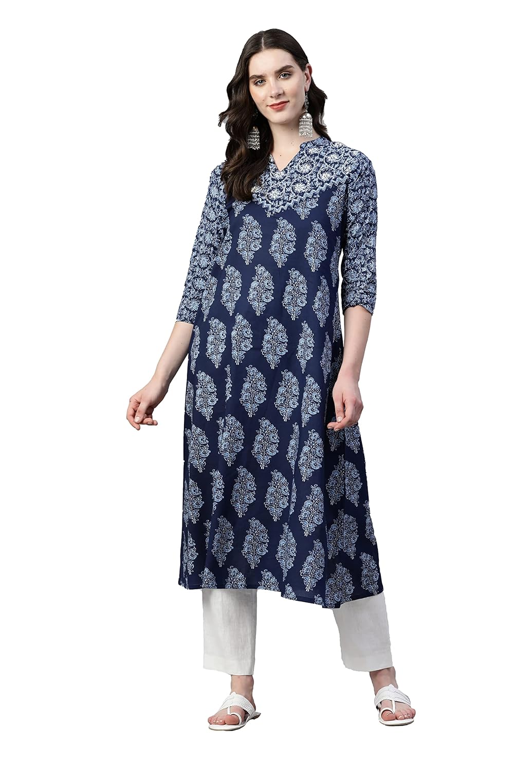 Vbuyz Women’s Print & Hand Work Straight Cotton Stitched Kurta | Kurta for Women | Women Kurtis | Women Kurtas | Straight Kurtis for Women | Printed Straight Kurtas
