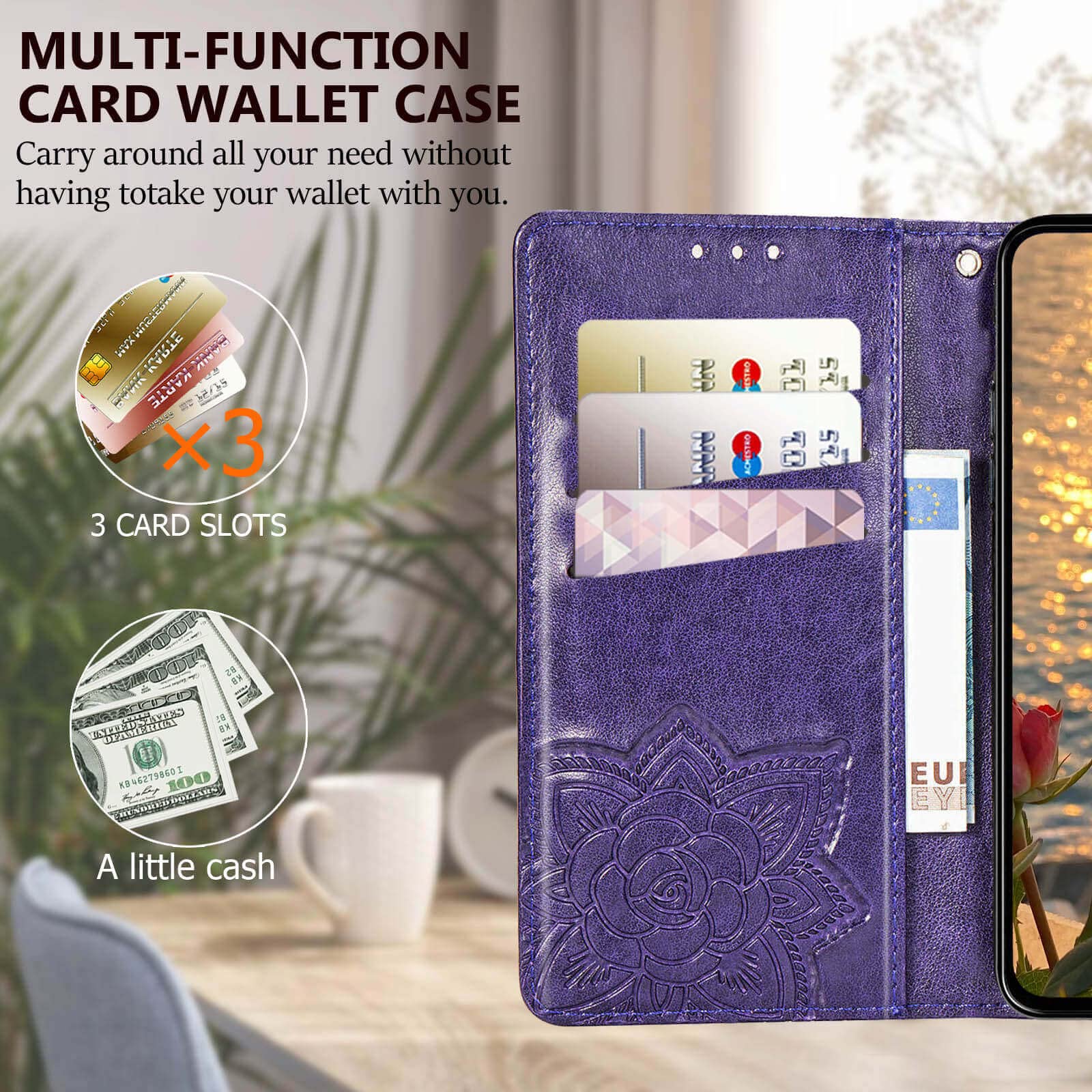 for Galaxy A16 5G Phone Case Wallet,Women Flip Cover with Credit Card Holders Butterfly Embossed PU Leather Stand Wrist Strap Purse Protective Case (Purple)