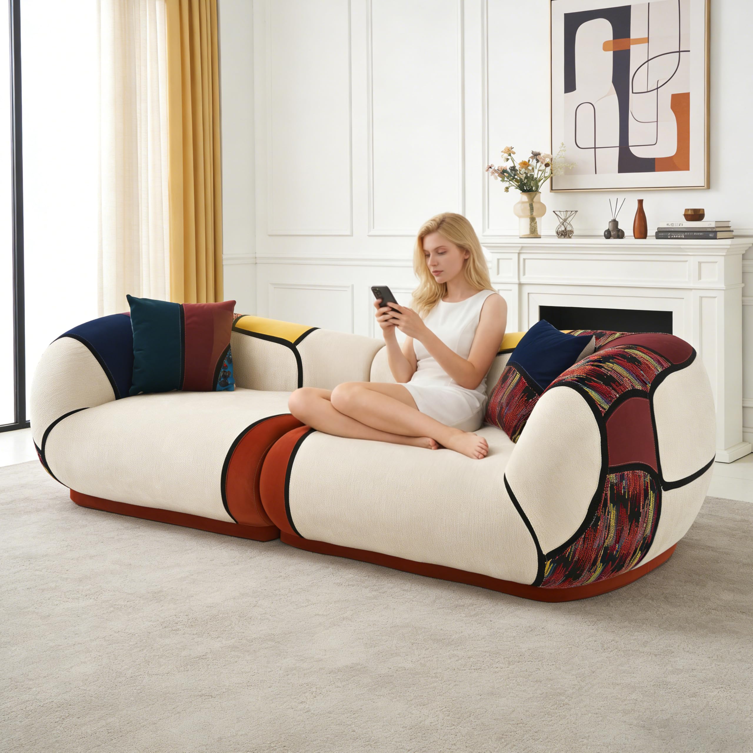 Vipbear Divano Letto, 108 x 265 cm, Divano a 3 Posti con 2 Cuscini in Chenille, Divano Compresso per Soggiorno, Stile Bohémien, Schiuma ad Alta Densità, Senza Montaggio