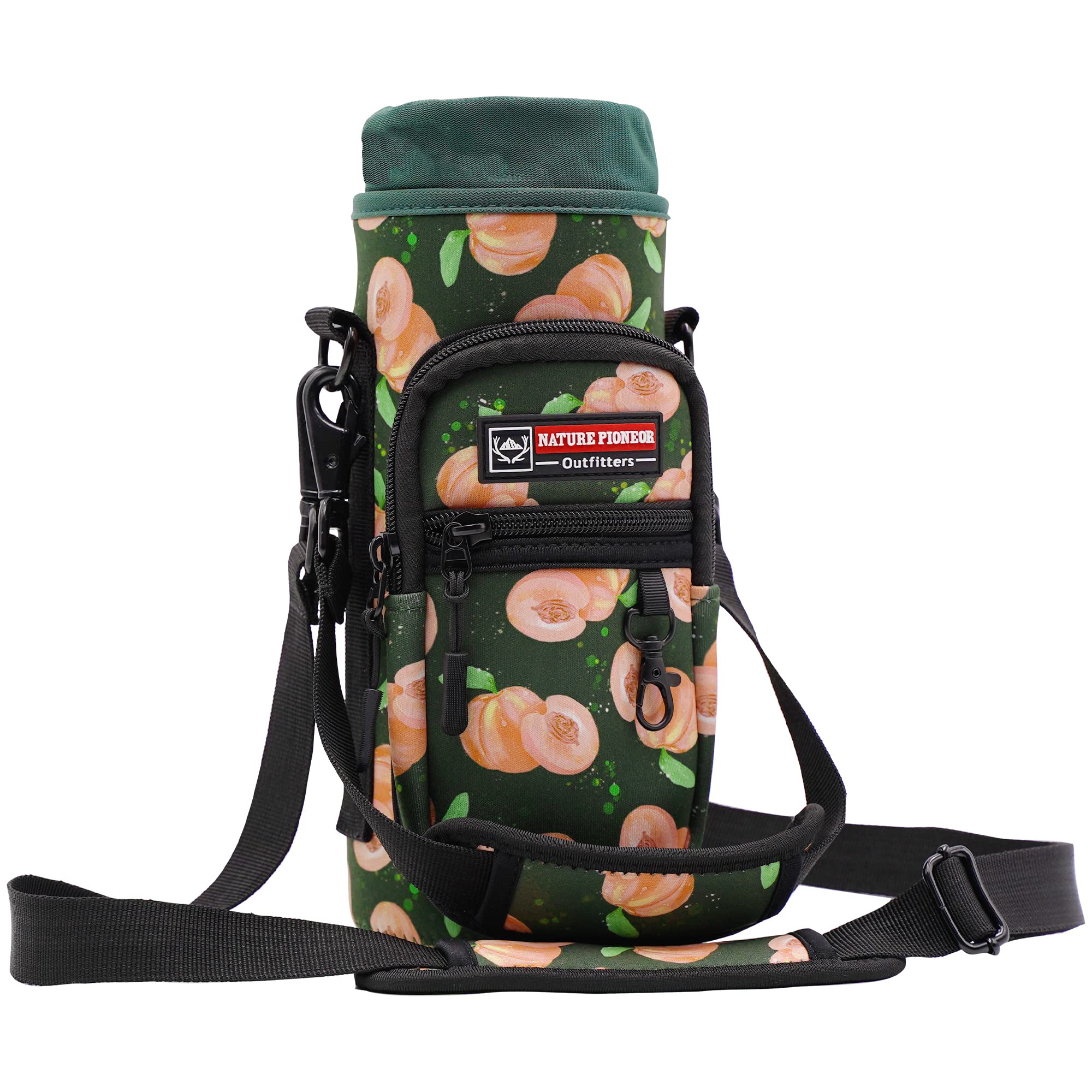 NATURE PIONEOR Water Bottle Carrier with Strap - 25/32/40OZ Neoprene Water Bottle Sling Bag Sleeve Case with 2 Pockets for Kids Adults Sports Camping Traveling