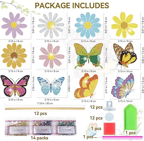 Miniatura 6 de Vcekract Kits de arte de diamantes de mariposa, 12 piezas de pintura de diamantes para decoración de jardín, suministros de manualidades de arte de