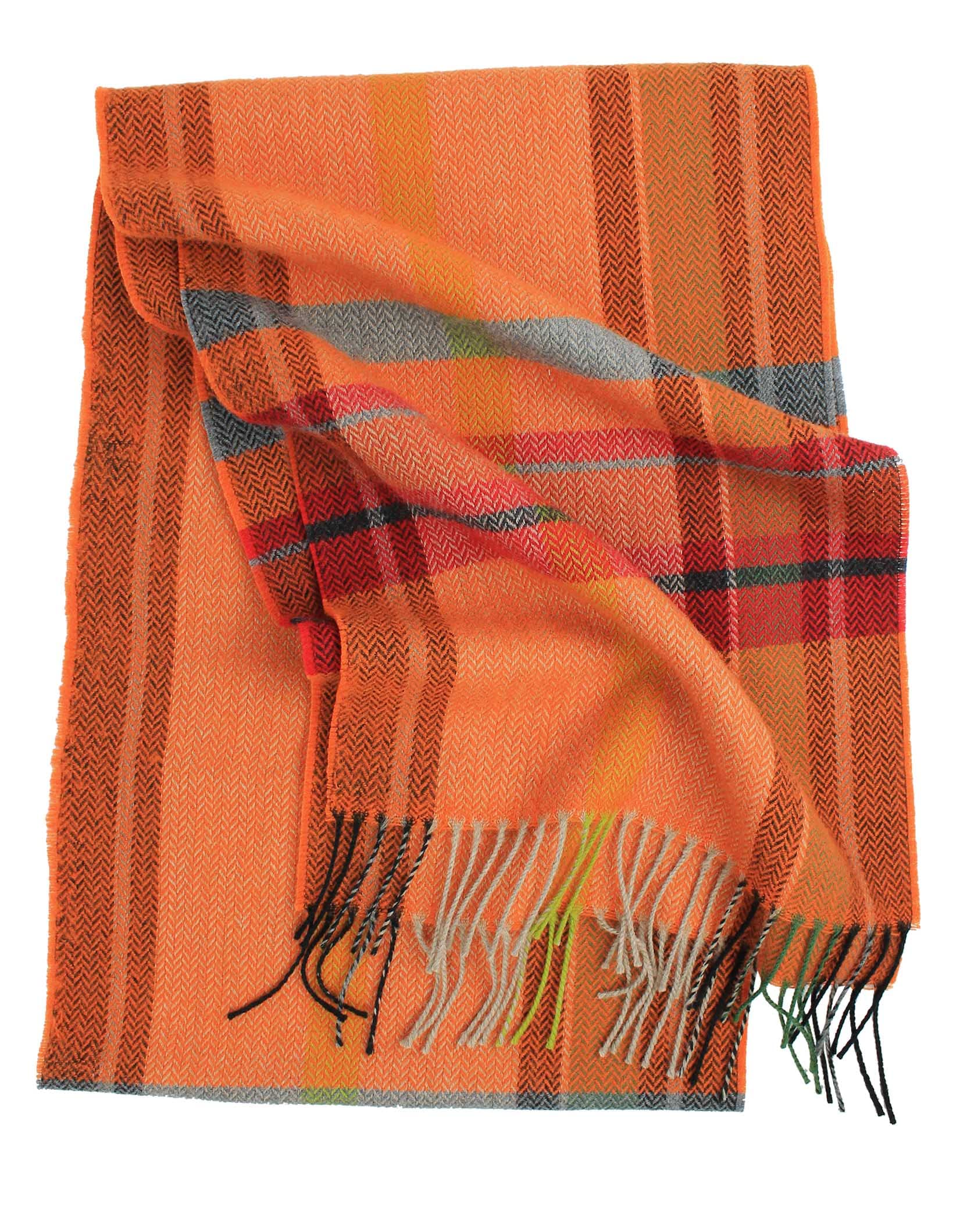 Rotfuchs Écharpe tissée pour homme - Écharpe d'hiver chaude et agréable - Laine à chevrons - Carreaux, Orange, 190 x 31 cm (L x B)