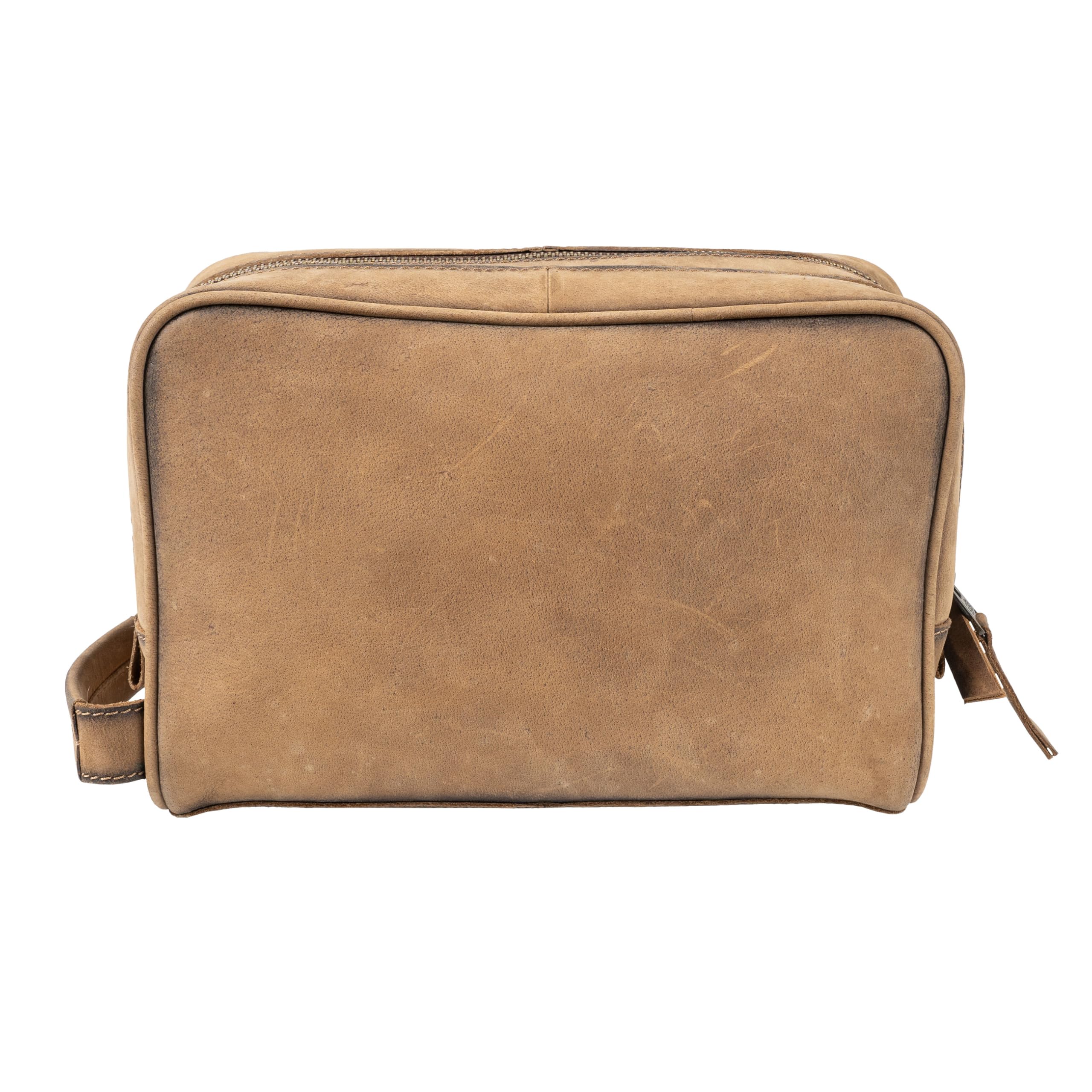 STS Ranchwear Men's Foreman Full-Grain Leather Toiletry Travel Shave Kit with Double Zip Closure, STS-31392, Veg-Tan