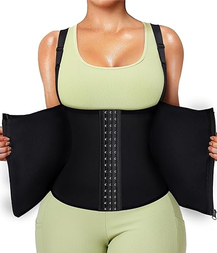 GAODI Chaleco de entrenamiento de cintura para mujer, corsé delgado, camiseta sin mangas de neopreno para sauna, con cremallera, pérdida de peso,