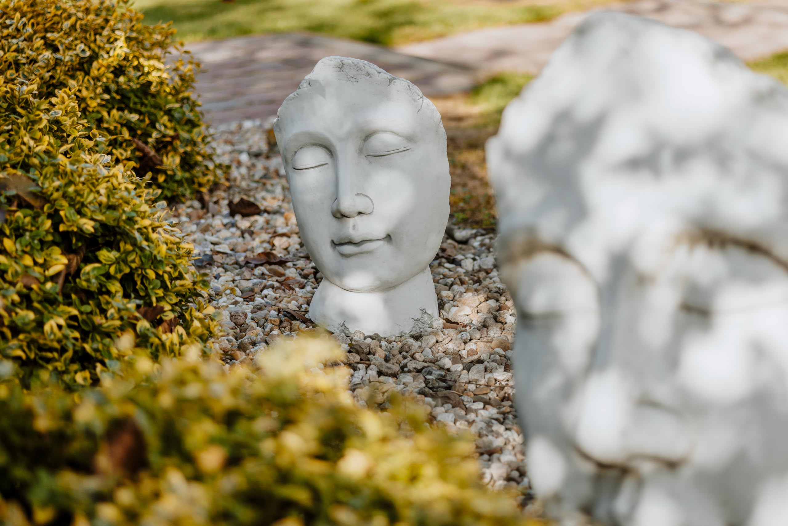 gartendekoparadies.de Büste Skulptur Gesicht, H. 59 cm, 48 kg, Grau, frostsicher aus Steinguss für Außenbereich