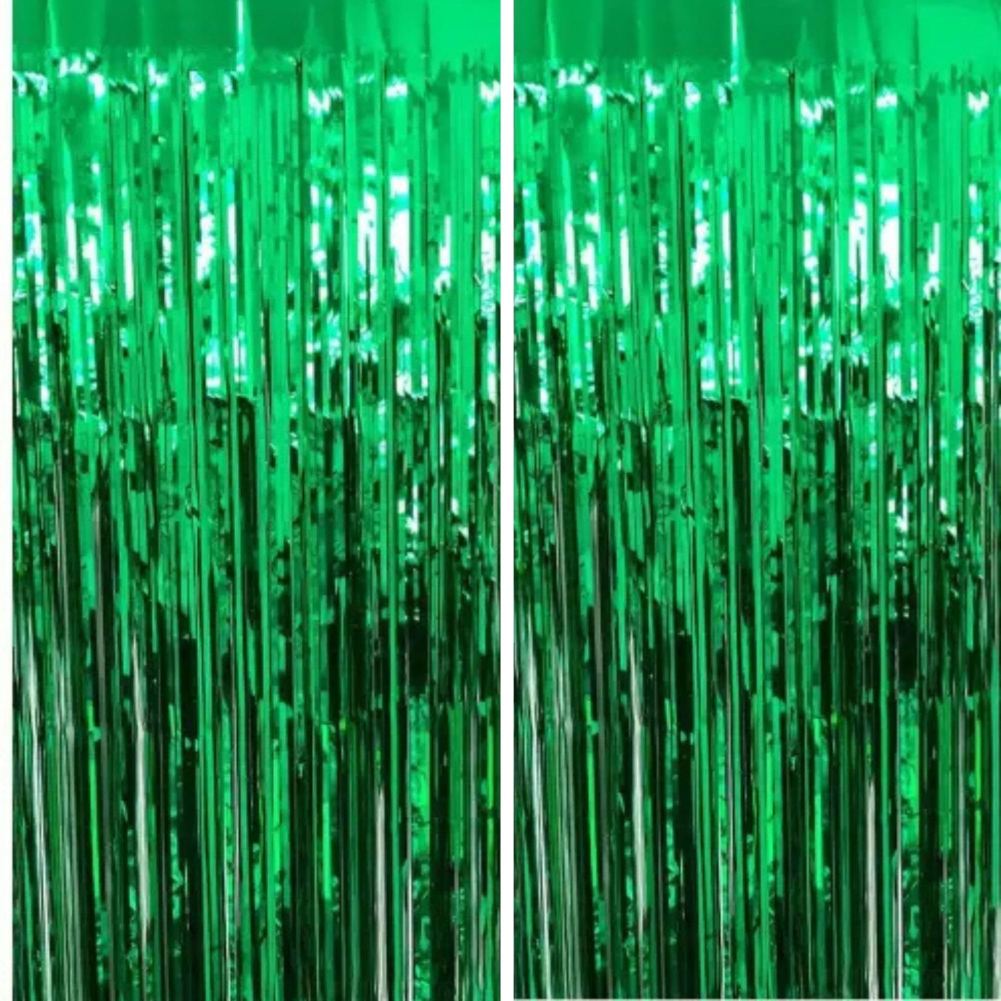 Inflate Decorate Ltd. 2pc 3.2ft x 6.5ft, Tinsel Foil Fringe Curtains Streamers Backdrop for Birthday Graduation Wedding Engagement Bridal Shower Bachelorette Holiday Party Decoration (Green)