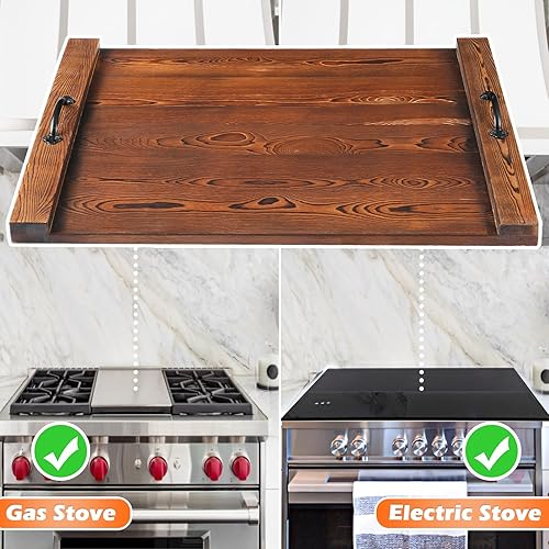 Miniatura 5 de Calmbee Cubierta para estufa de fideos con asas para gas, estufa eléctrica (pino)