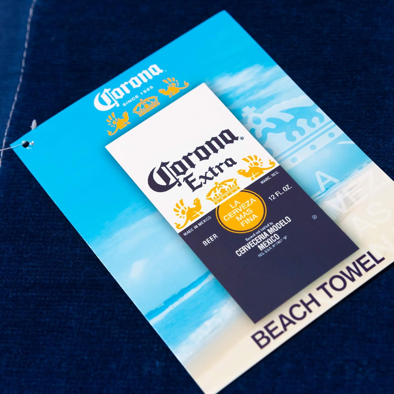Corona Logo Beach Towel 30 x 60 inch 100% Cotton Beer Label Pool Towel, Travel, Camping, Lake (30" x 60", Blue)