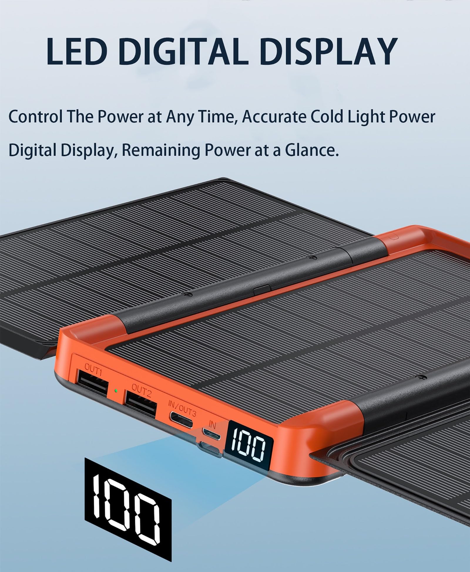 Cargador de energía solar plegable de 7000 mA 18 W, fuente de alimentación de panel solar con 2 salidas USB e iluminación LED, compatible con estación de energía portátil, cargador de batería solar al