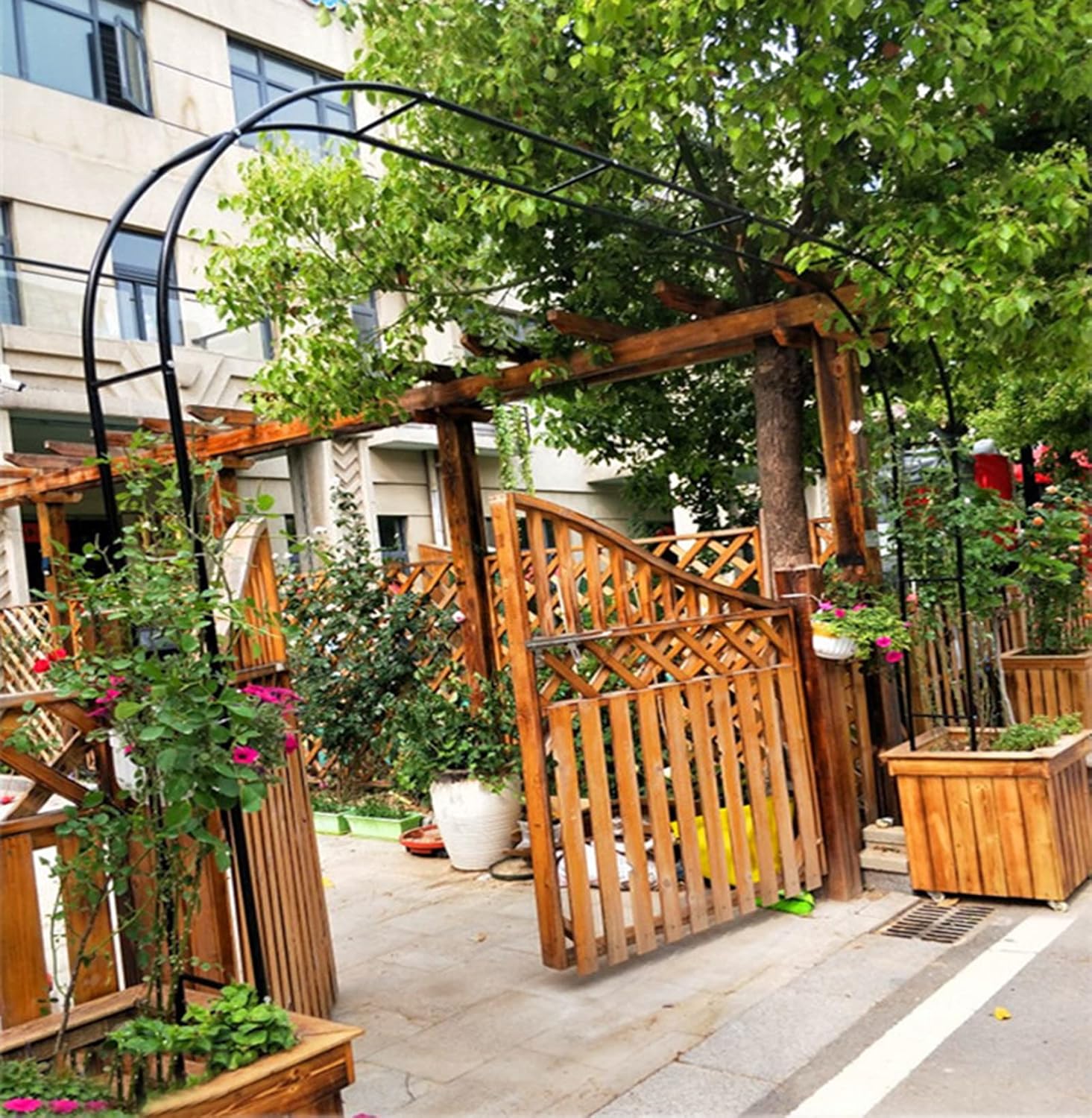 Garden Arches,Plant Arch,Rose Arches Detachable Base,for Various Climbing Plant Wedding Garden Arch Bridal Party Decoration Wide Arbor,Black-1.4 * 2.3M (Rose 1.2 * 2.2M)