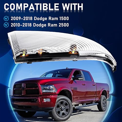 Miniatura 2 de Luz de señal de giro para espejo delantero izquierdo compatible con Dodge Ram 1500, Ram 2500, espejo delantero izquierdo del lado del conductor,