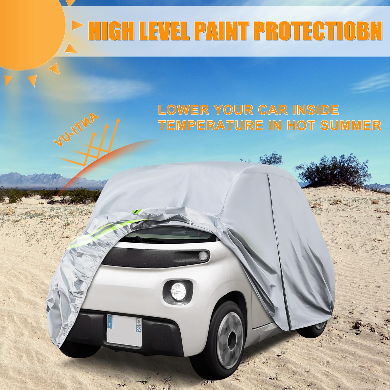 Telo Copriauto Sostituzione per Citroen Ami/O-pel Rocks-e/Electric/F-iat Topolino 2020-2024, Copertura Auto Protettiva Dell'auto, Telone Garage Completo Impermeabile Strisce Riflettenti, Argento