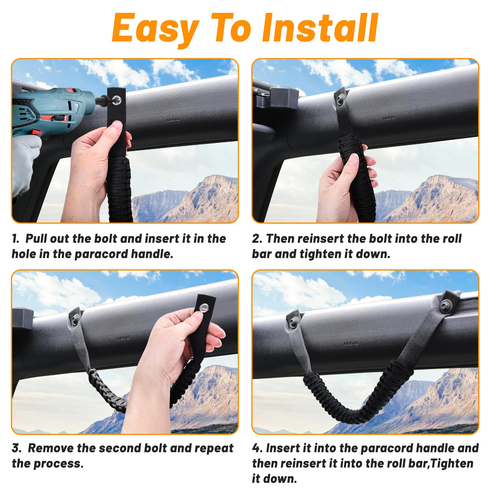 Überrollbügel-Haltegriffe Für Ford Bronco - Paracord Mit US-Flagge, 2-tlg. Schwarz