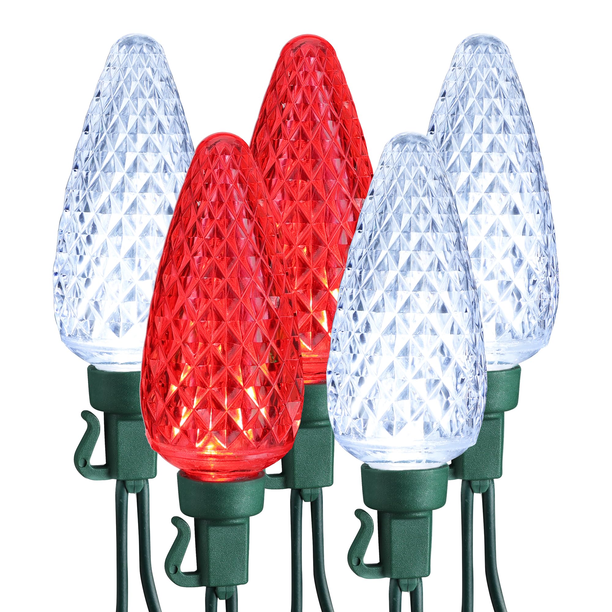 Brizled34FT Red & Cool White C9 LED String Lights Outdoor Lighting Decorations, Connectable Christmas Tree Lights, Indoor Xmas Lights Waterproof for Outside Christmas House Roof Party Decor