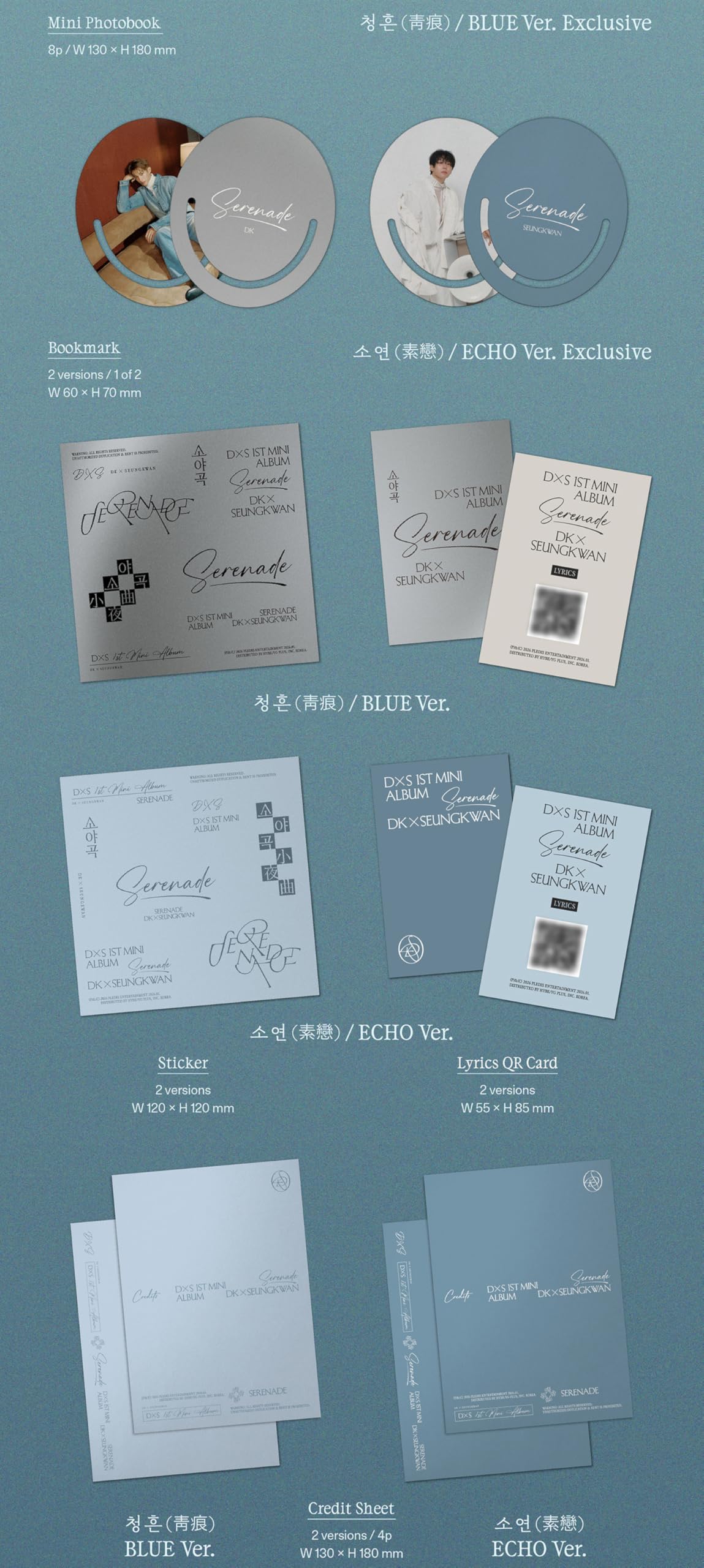 SEVENTEEN Unit DK X SEUNGKWAN DXS Serenade Soyagok 1er mini álbum con seguimiento sellado SVT (juego estándar: azul + eco)