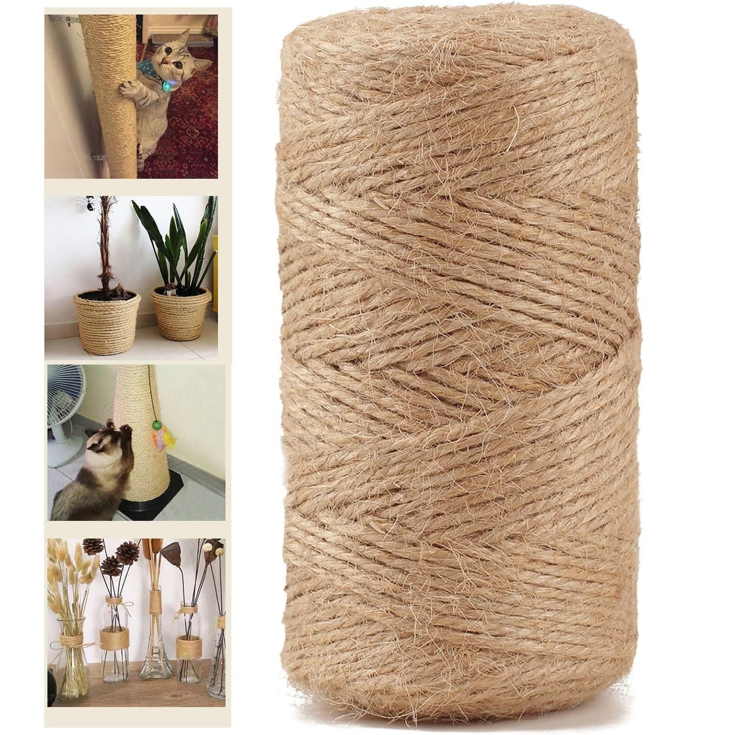 Rollo de hilo de yute natural 6mm x 100m para manualidades y atado de guirnaldas