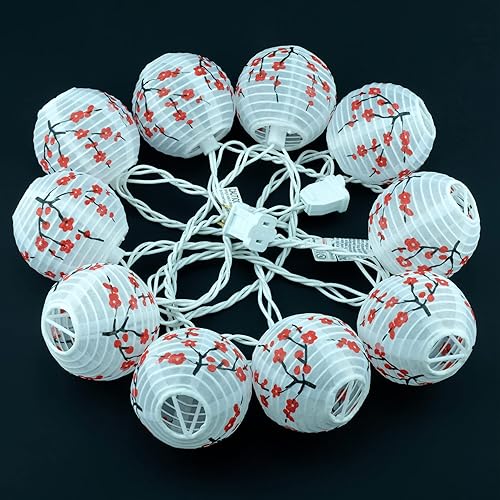 Miniatura 8 de YULETIME Guirnalda de luces de linterna rosa, 10 faroles de nailon en cable blanco de 7.6 pies, con certificación UL de 8 pulgadas de espaciado de