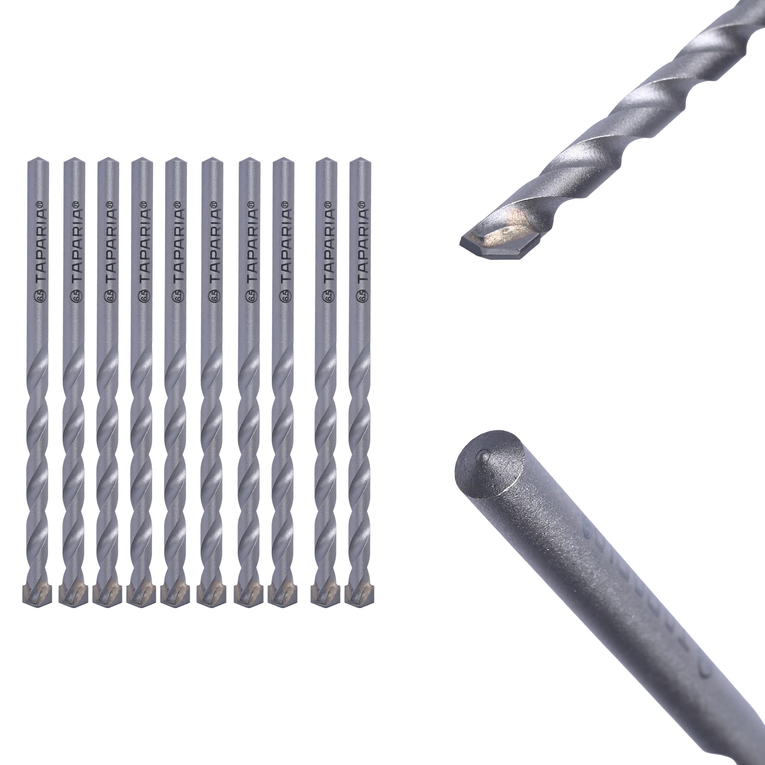 TAPARIA 6.5 mm Flat Tip Plus Masonry Drill Bit for Concrete Drilling (MD65100_P10, 6.5x90x100 mm, PACK OF 10)-Spiral Flute Type-Home, DIY, Professional Brick, Wall-image-25