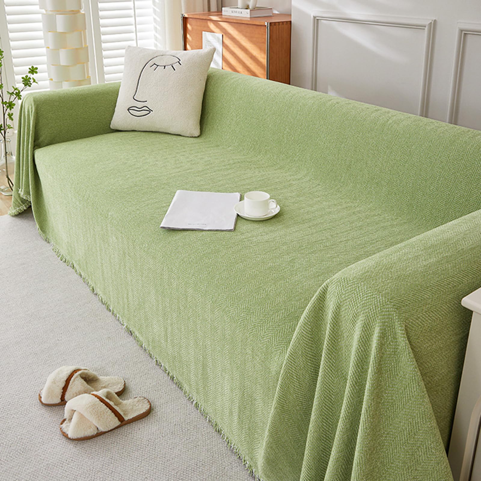 Plaid Ou Jeté De Canapé En Forme De L/U, 1 2 3 4 Places CombinéE Couvre De Canapé D'Angle Housse De Canapé En Chenille à Chevrons Couverture Polyvalente Pour Canapé Pause DéJeuner(180X230cm,Green 2)
