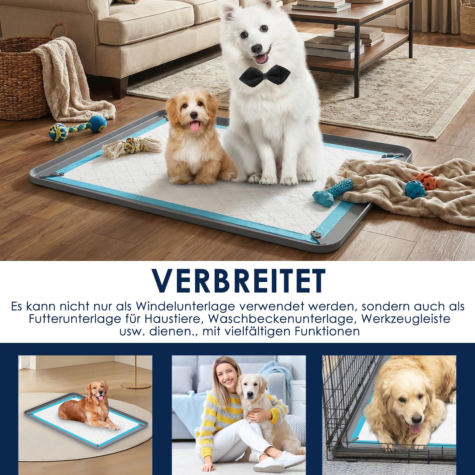 Silikonmatte Tablett für Hunde,Silikon-Urinauffangmatte,Urinierpad-Halter für Hunde, Katzen, Kaninchen, Auslaufsicher, Hundetrainingsmatten zum Schutz des Fußbodens zu Hause (Grau-92 * 64cm)