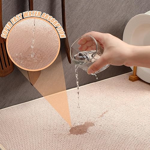 Miniatura 3 de Hushee Paquete de 2 tapetes extra grandes para secar platos, de microfibra, absorbentes, para secado de platos, tapetes escurridor de platos de gran