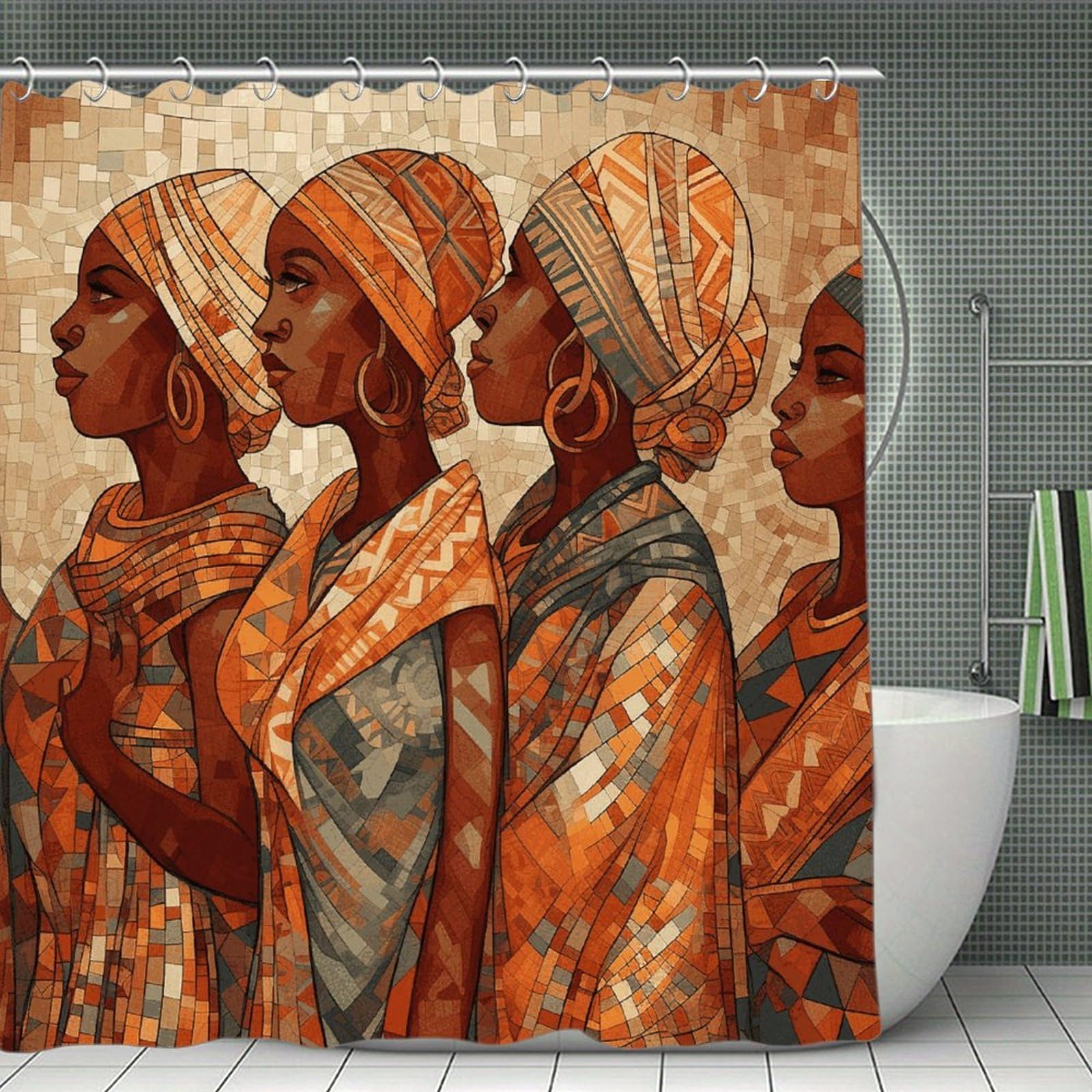 VstaDank Africa Ethnic Pottery Shower Curtain 71x71 Heavy Duty Polyester Cloth Bath Curtain with Hooks Thick Waterproof Shower Liner Fun Magic Decorative Bathroom Curtains for Bathtub