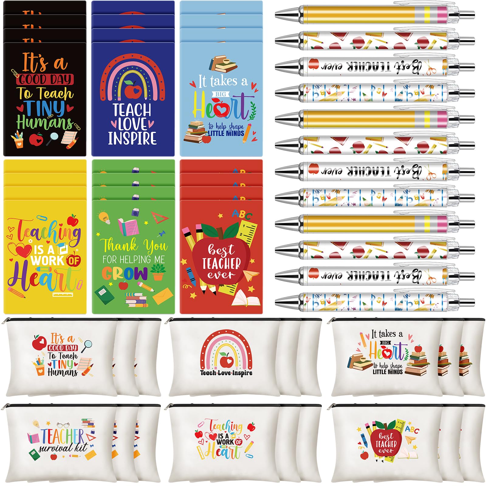 AmazingSpark 72 Pcs Back to School Gifts for Teachers Bulk Include 24 Teacher Cosmetic Bag for Women Makeup Bags with Zipper Toiletry Pouch 24