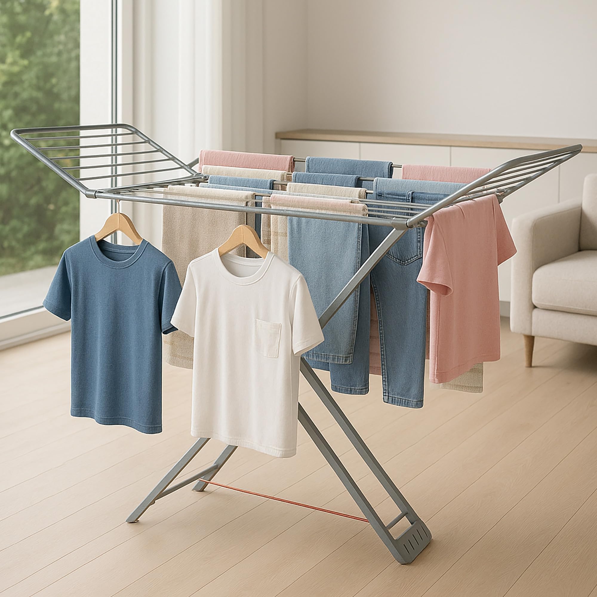 TIENDA EURASIA – Tendedero Plegable | Material Resina | Color Gris Claro | Superficie de Tendido 20 Metros | con Bloqueo de Seguridad | Medidas 55x180x108 cm