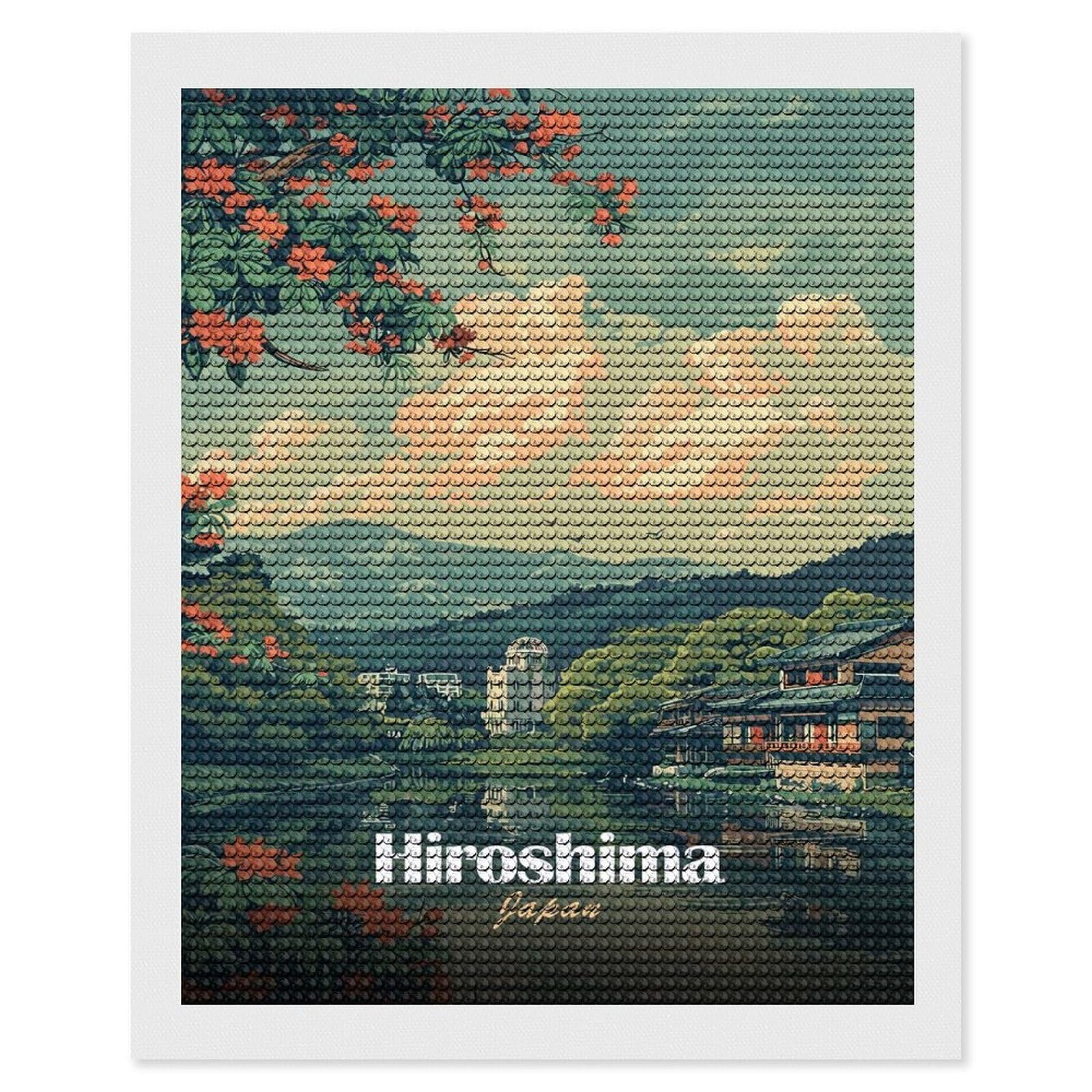 Junmoney Hiroshima Japan Scenic View Diamond Painting Canvas Set 16"x20", for Adults, Decorate Your Room, Festive Craft Gift, Office Decor