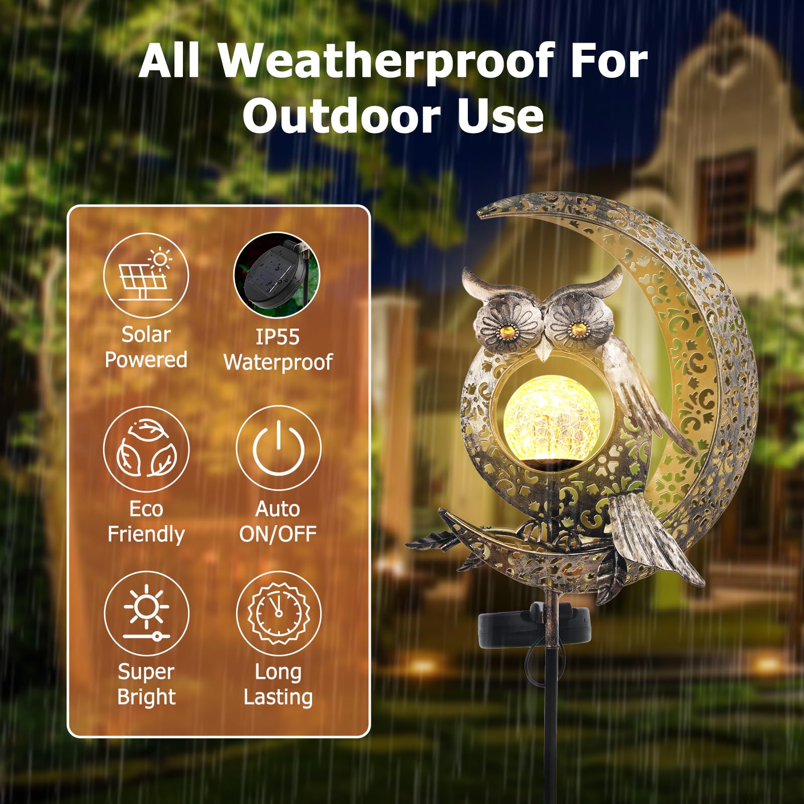 targetone Owl Moon Solar Lights for Outdoor Garden Decoration, IP55 Waterproof Patio Decoration Garden Lights for Outdoor Ball, Patio, Yard, Lawn