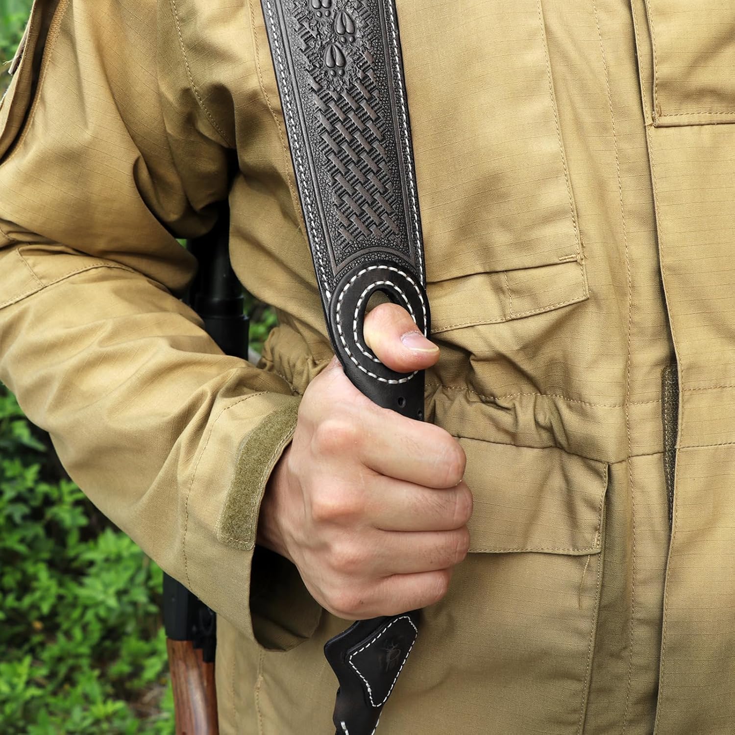 TOURBON Vintage Leather Rifle Sling with or Without Swivels Hunting Gun Strap for Shotgun with Thumb Loop