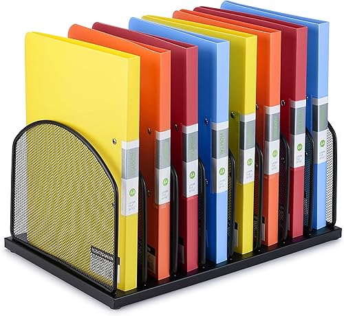 Huron Organizador de carpetas de archivos verticales de 8 ranuras, malla de acero negro